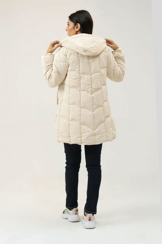 Women Puffer Parachute Jacket - Cream