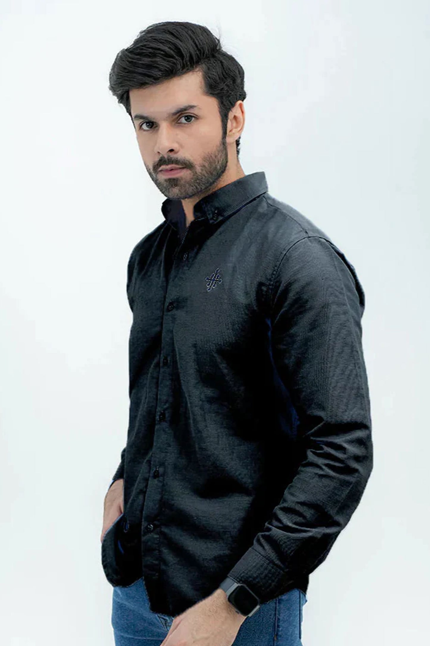 Men Basic Oxford Shirt - Jet Black