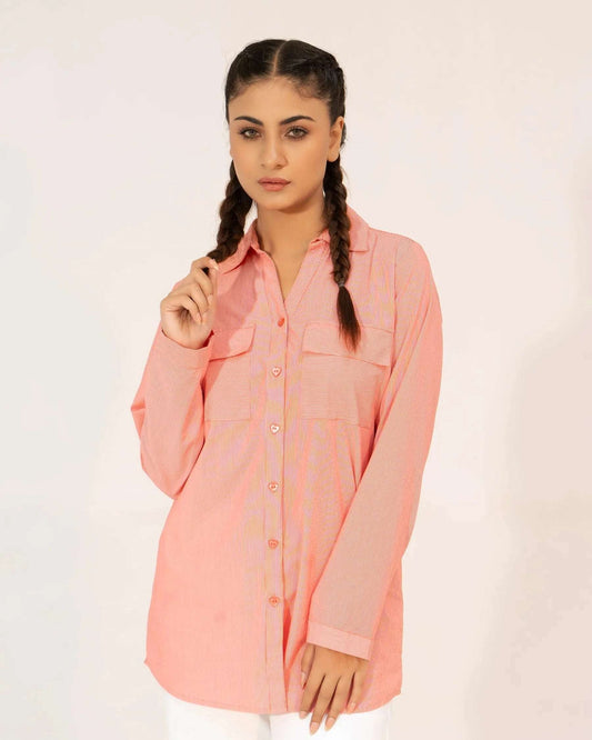 Women Printed Shirt- Red/White - Harwage