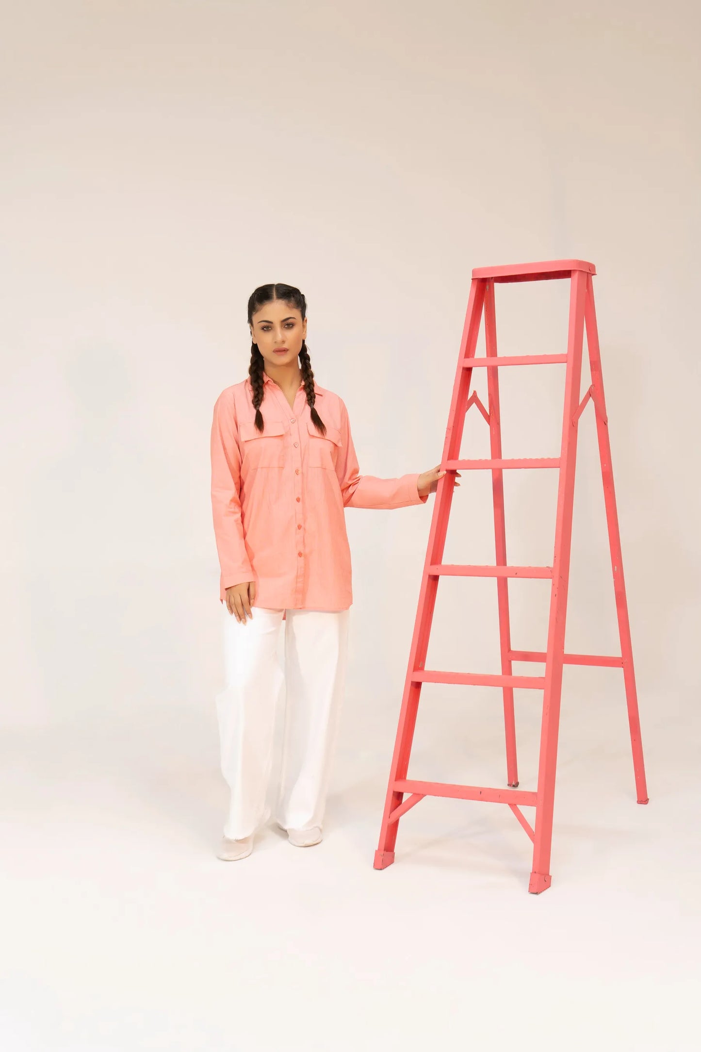 Women Printed Shirt- Red/White - Harwage