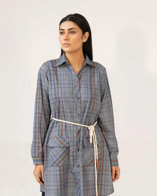 Women Tunic Dress Shirt - Multi Checkered - Harwage