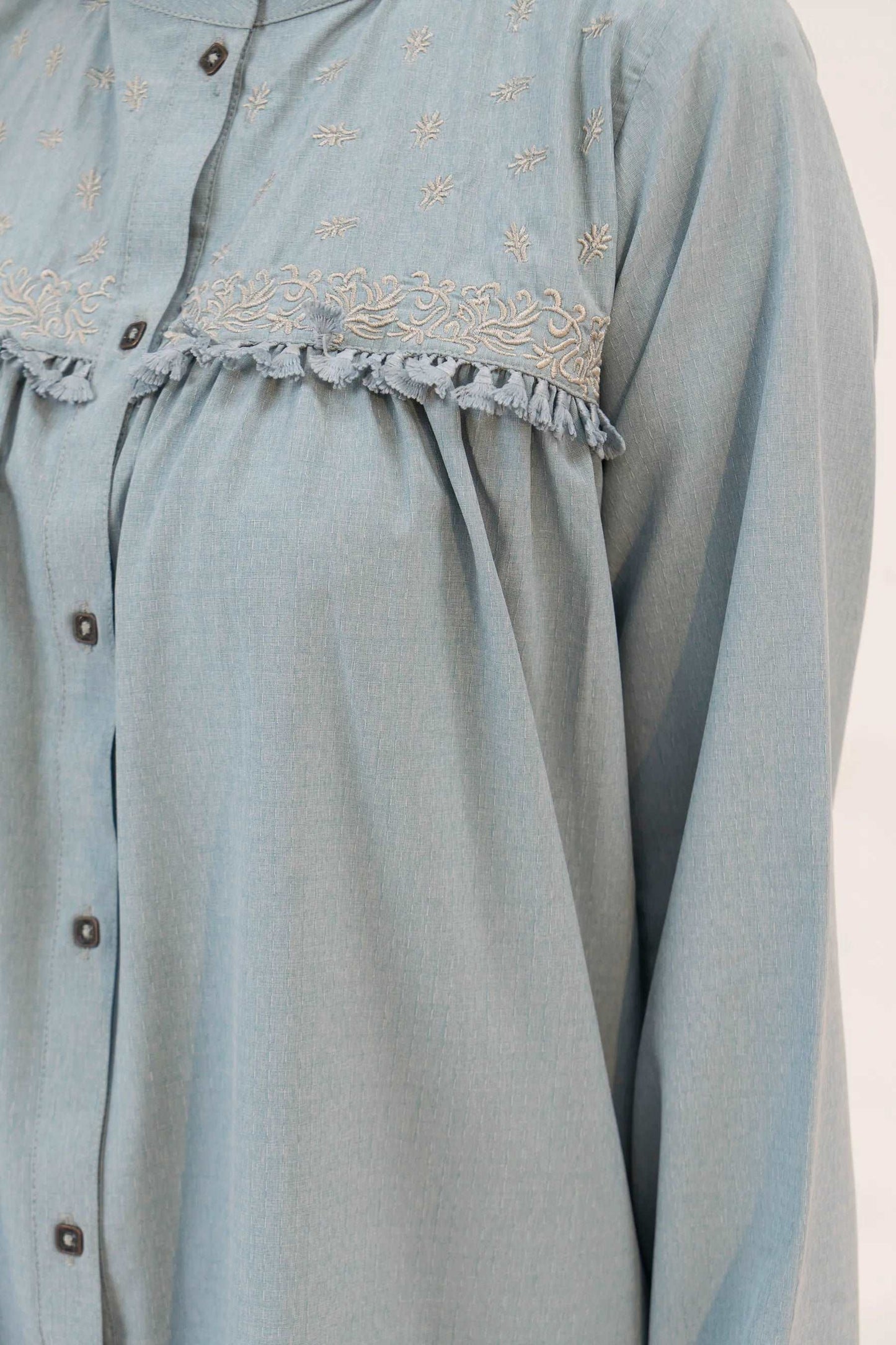 Women Tunic Dress Shirt - Carrot Blue - Harwage