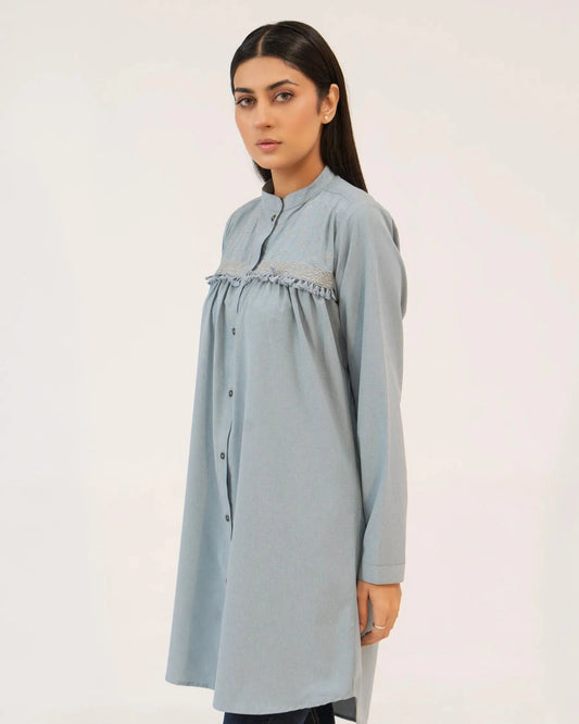 Women Tunic Dress Shirt - Carrot Blue - Harwage