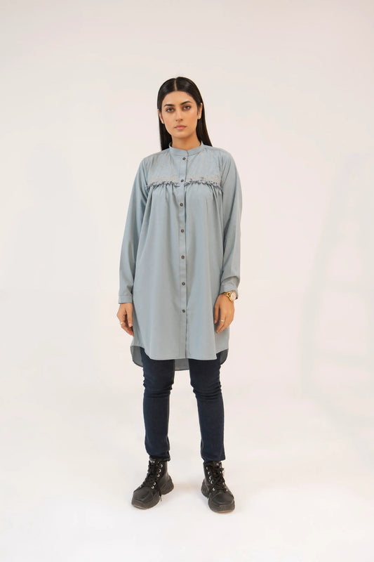 Women Tunic Dress Shirt - Carrot Blue - Harwage