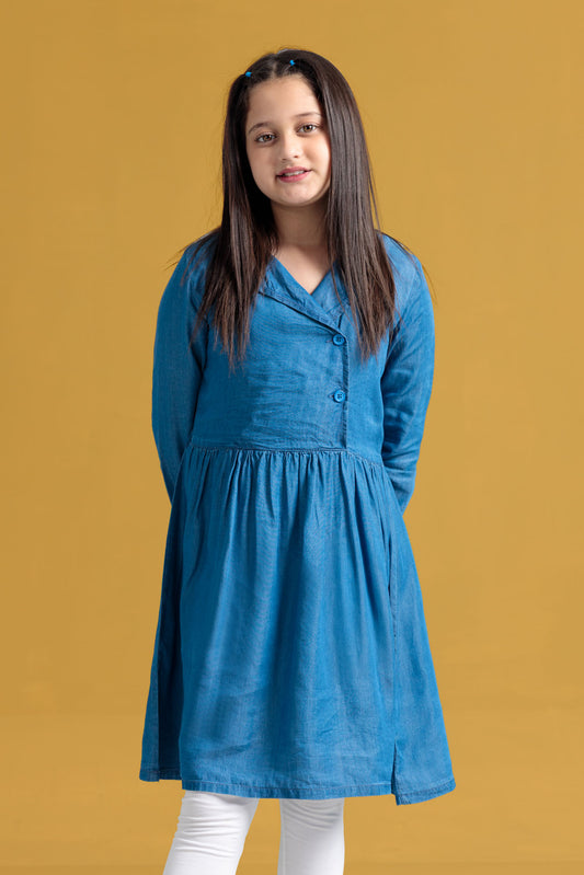 Junior Girls Denim Frock Dress - Light Wash