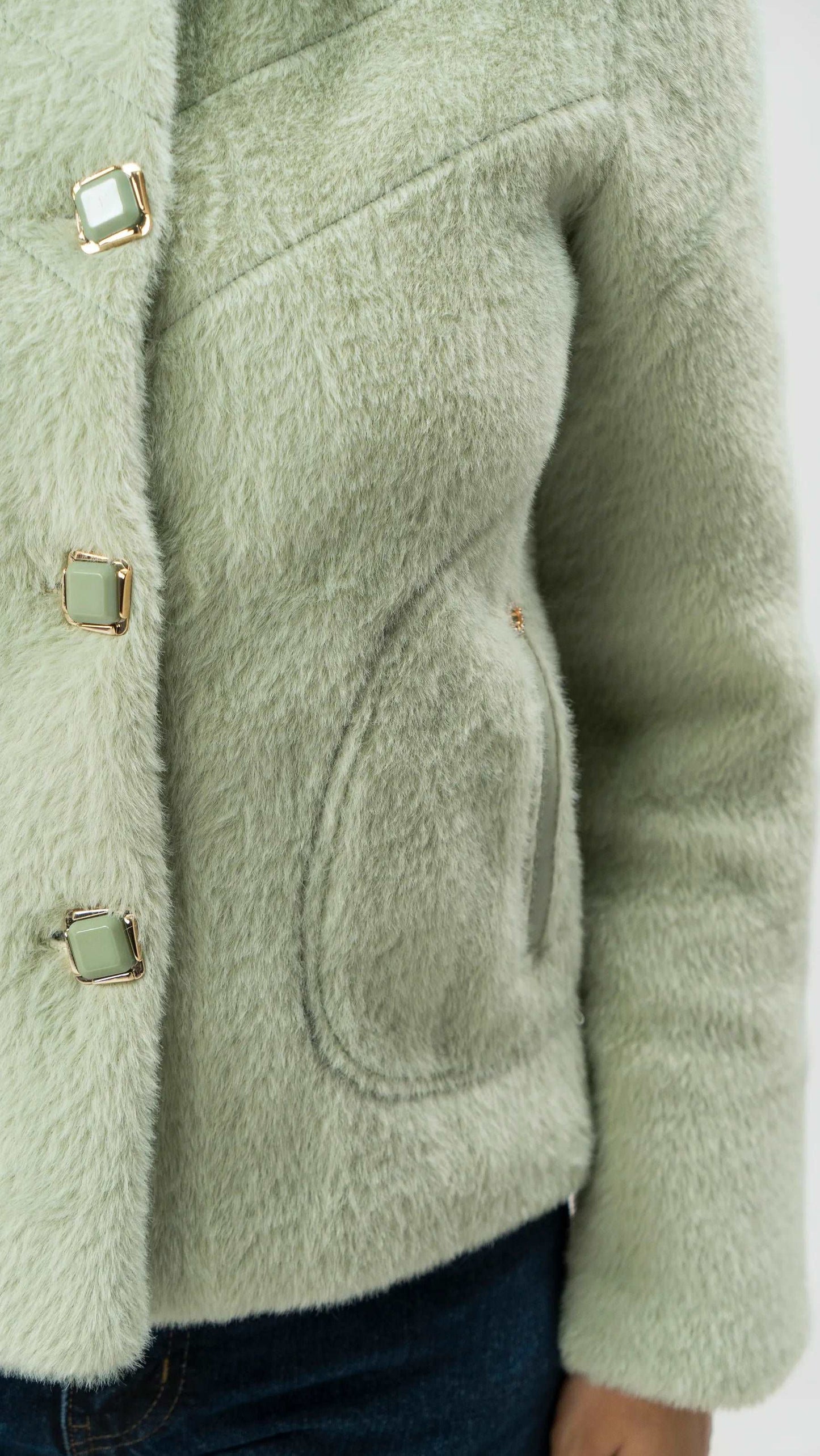 Women Rabbit Wool Coat - Sea Green - Harwage