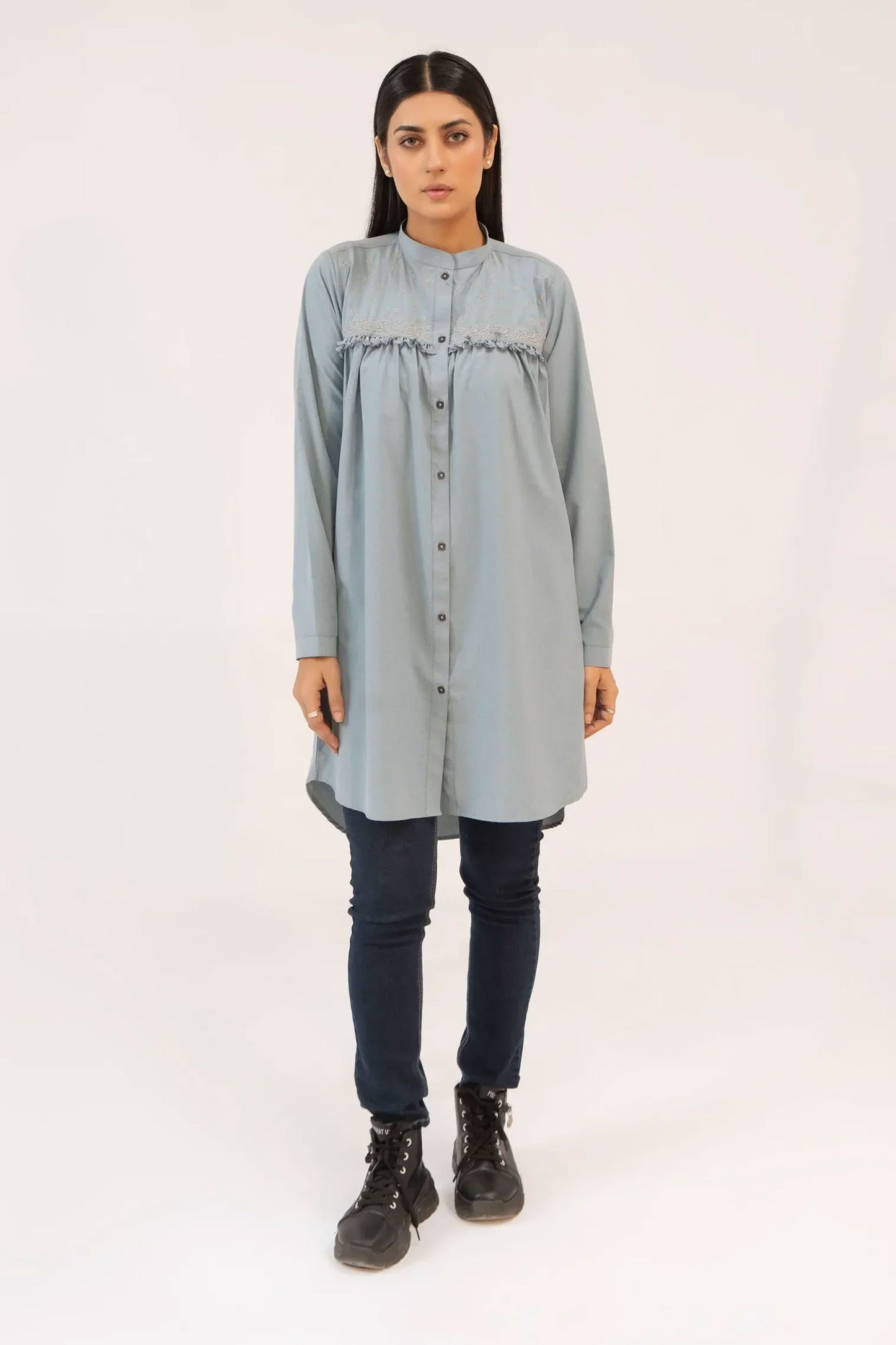 Women Tunic Dress Shirt - Carrot Blue