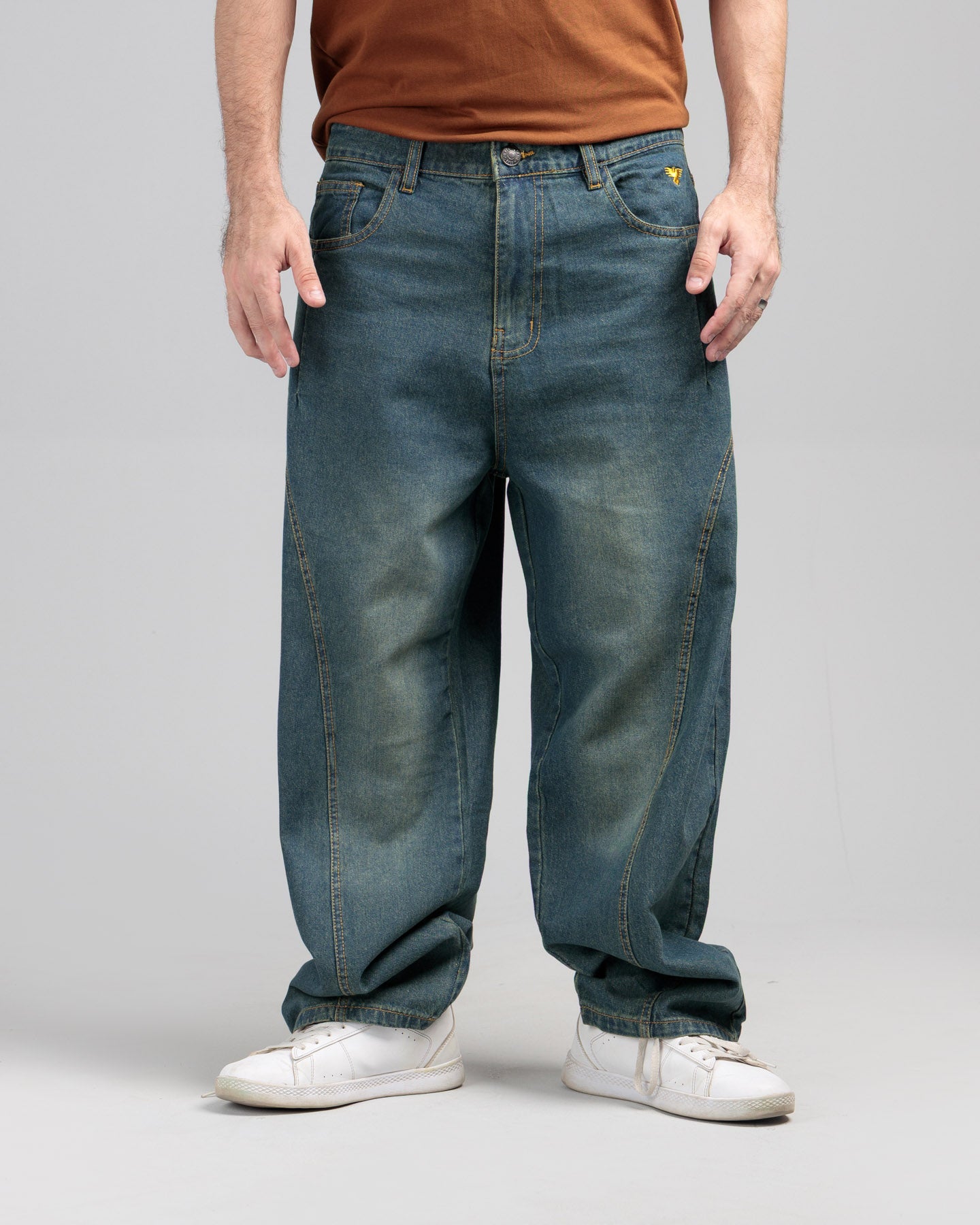 Men Skater Fit Cut & Sewn Denim Jeans - Vintage Blue