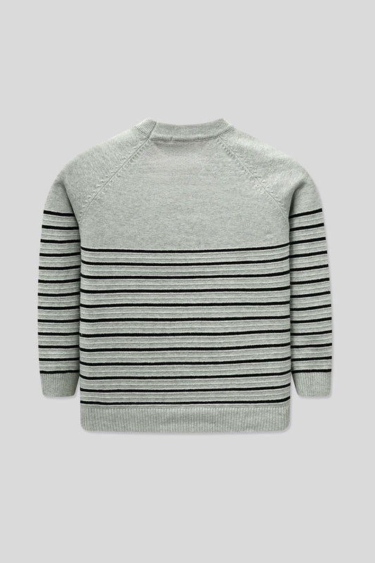 Junior Boysâ R-Neck Wool Cardigan - Grey