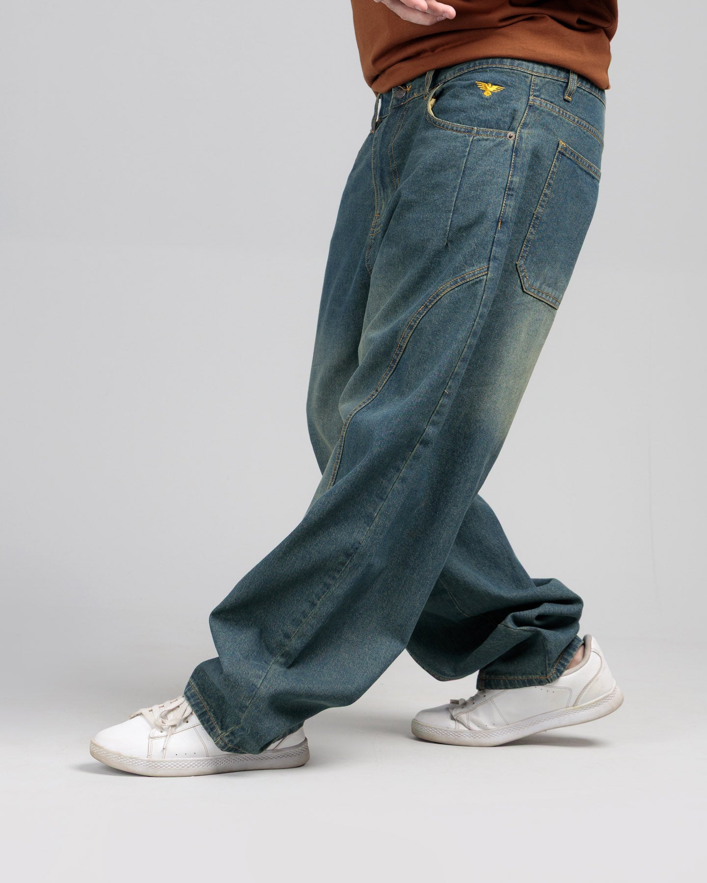 Men Skater Fit Cut & Sewn Denim Jeans - Vintage Blue