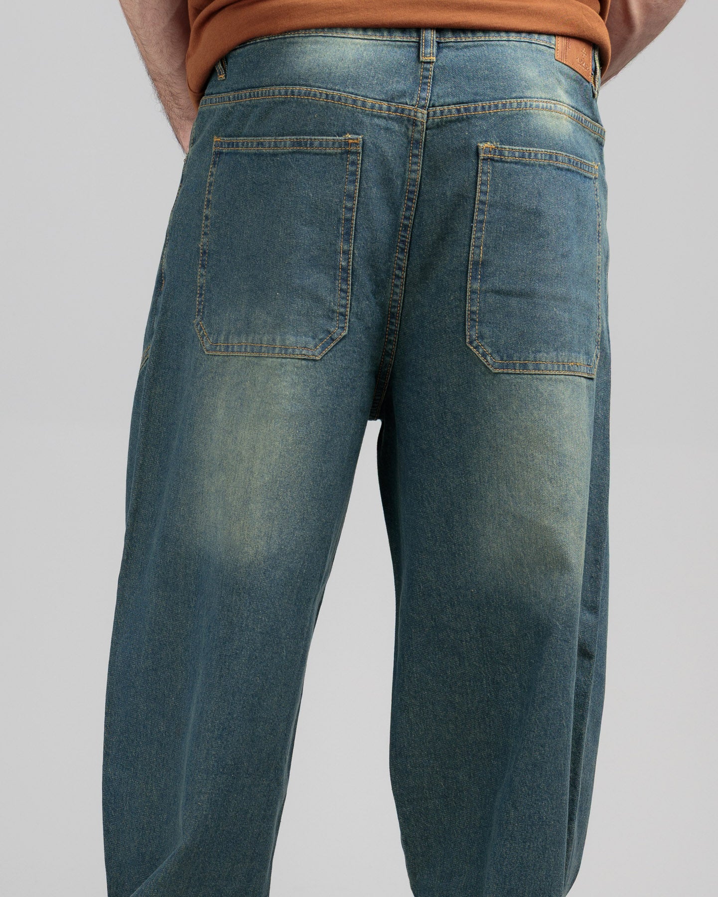 Men Skater Fit Cut & Sewn Denim Jeans - Vintage Blue