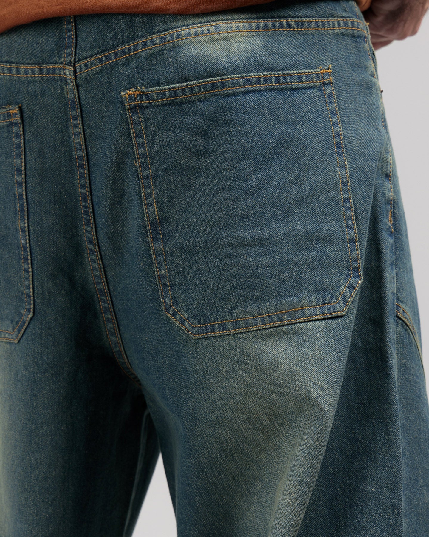Men Skater Fit Cut & Sewn Denim Jeans - Vintage Blue