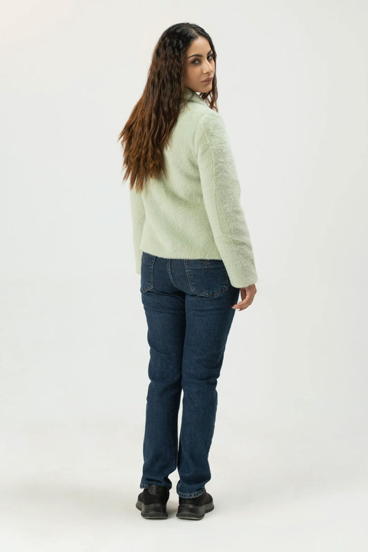 Women Rabbit Wool Coat - Sea Green
