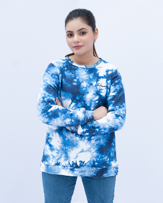 Women Sweatshirt Tie & Dye Regular Fit - Blue