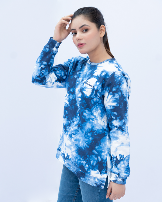 Women Sweatshirt Tie & Dye Regular Fit - Blue