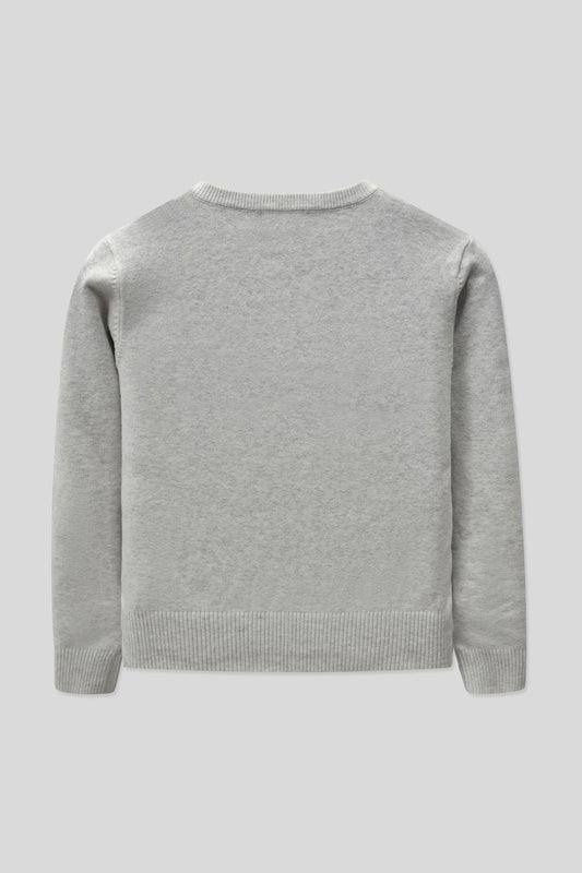 Junior Girls R-Neck Wool Cardigan - Grey