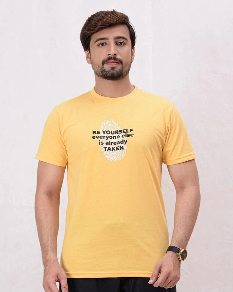 Men Printed T-Shirt - Buff Yellow - Harwage