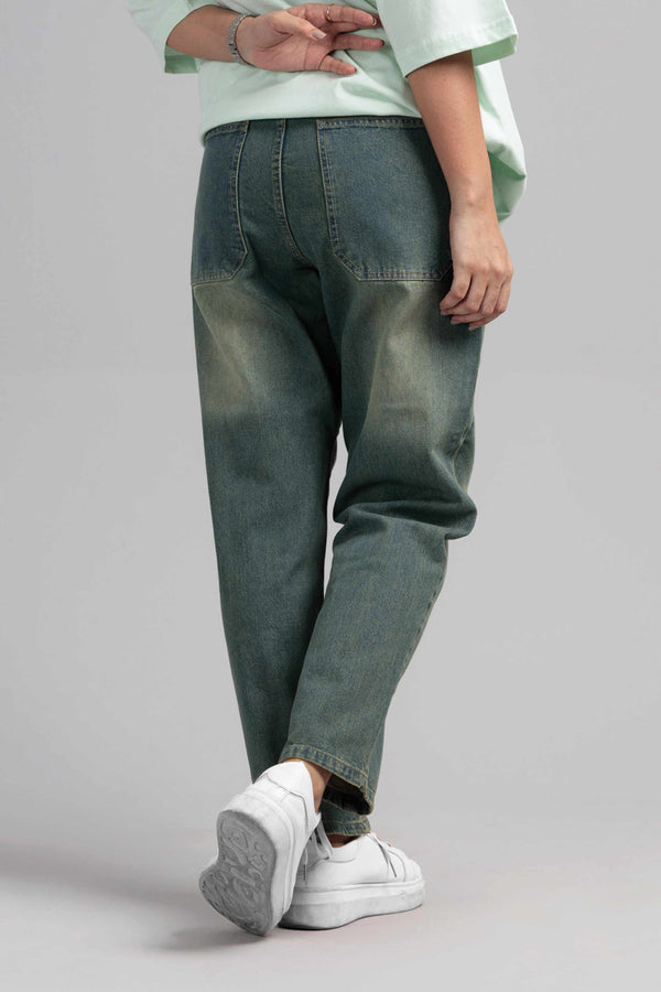 Women Loose Fit Cut & Sewn Denim Jeans - Vintage Blue