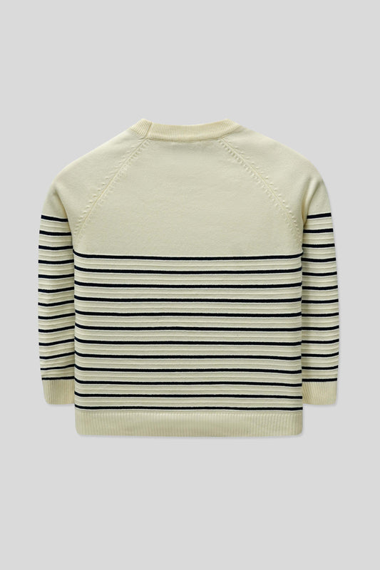 Junior Boysâ R-Neck Wool Cardigan - Cream