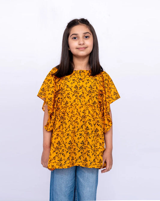 Girls Silk Printed Top β Orange