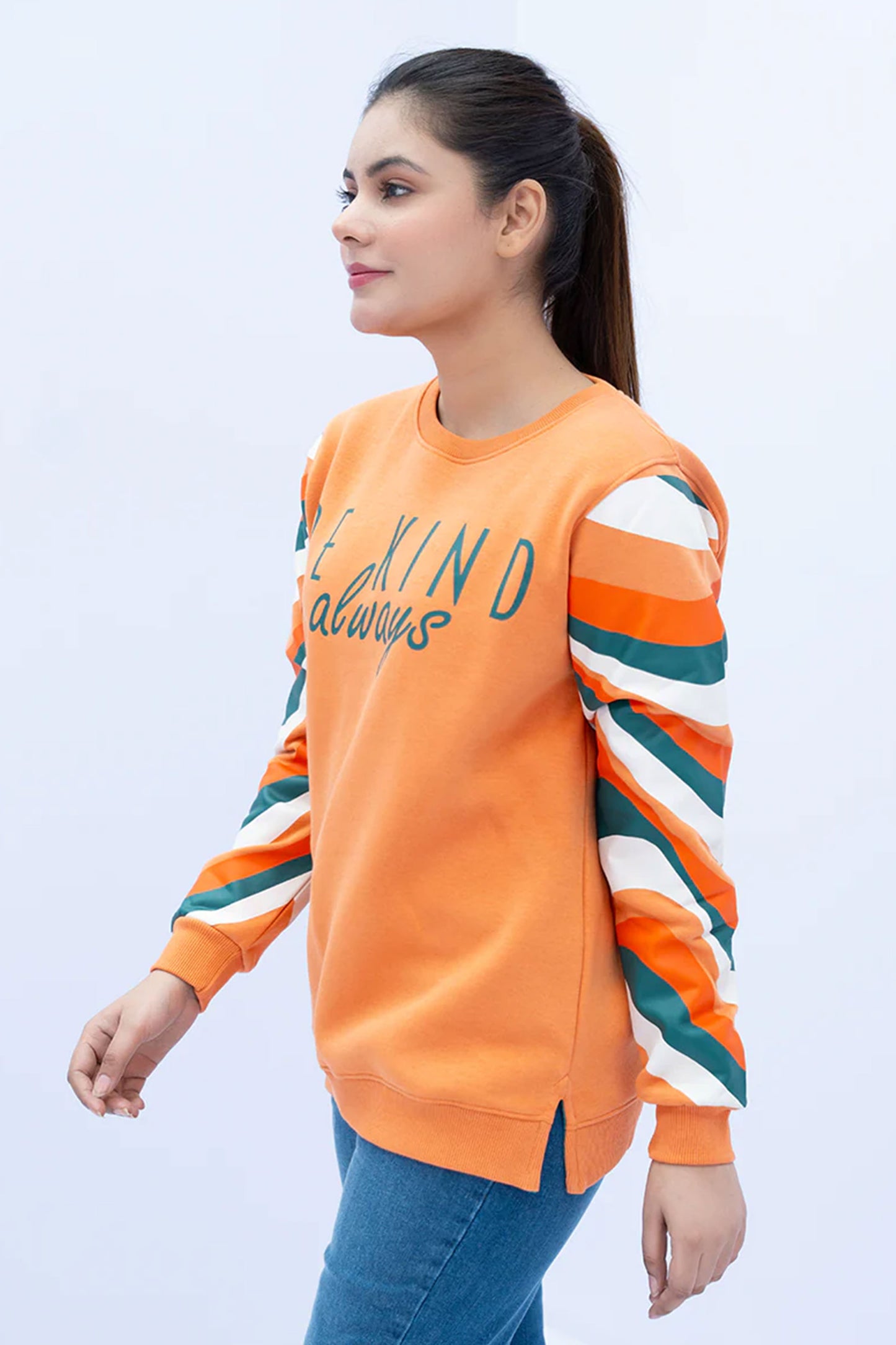 Women Sweatshirt Printed Regular Fit - Orange