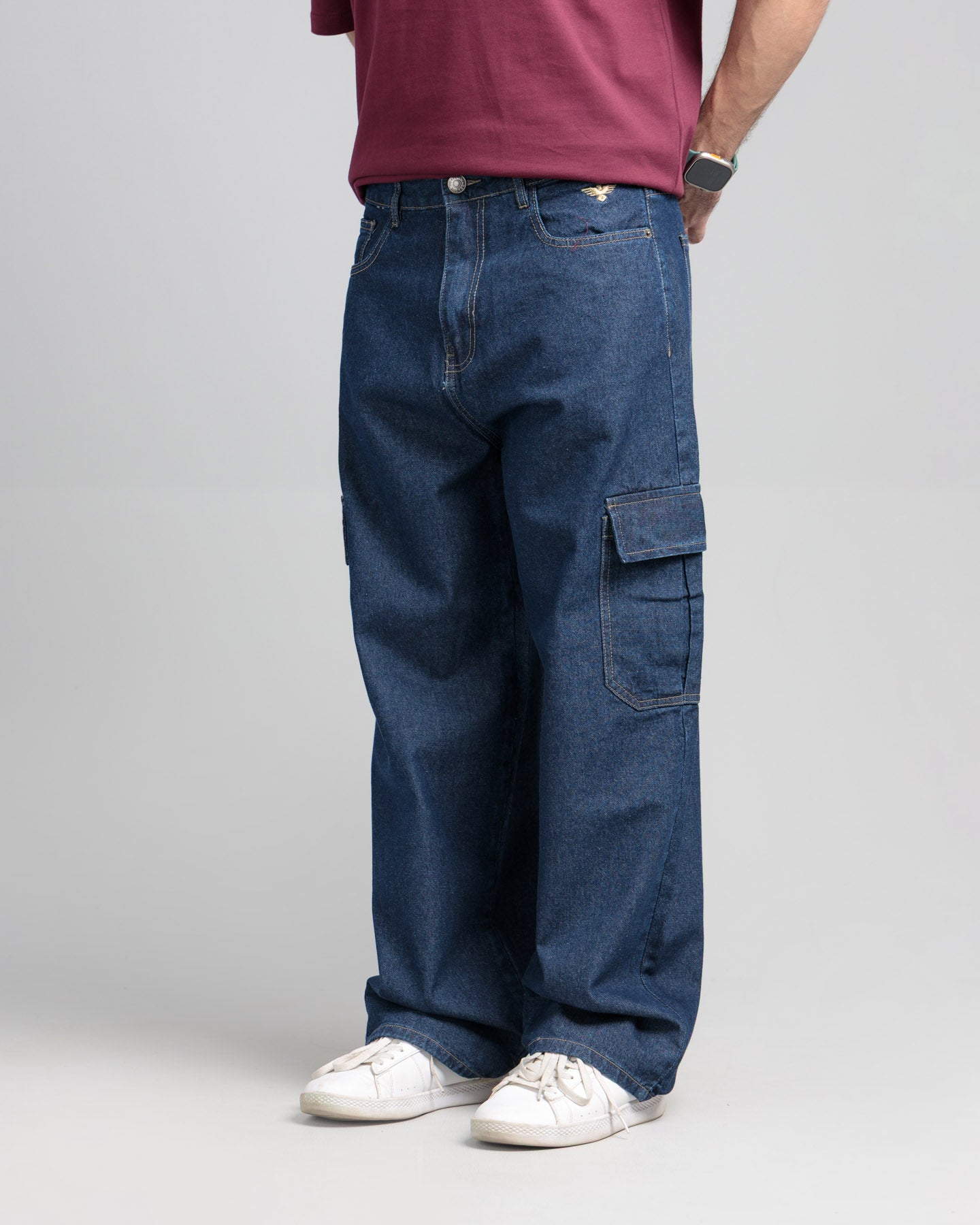 Men Skater Fit Cargo Denim Jeans - Indigo