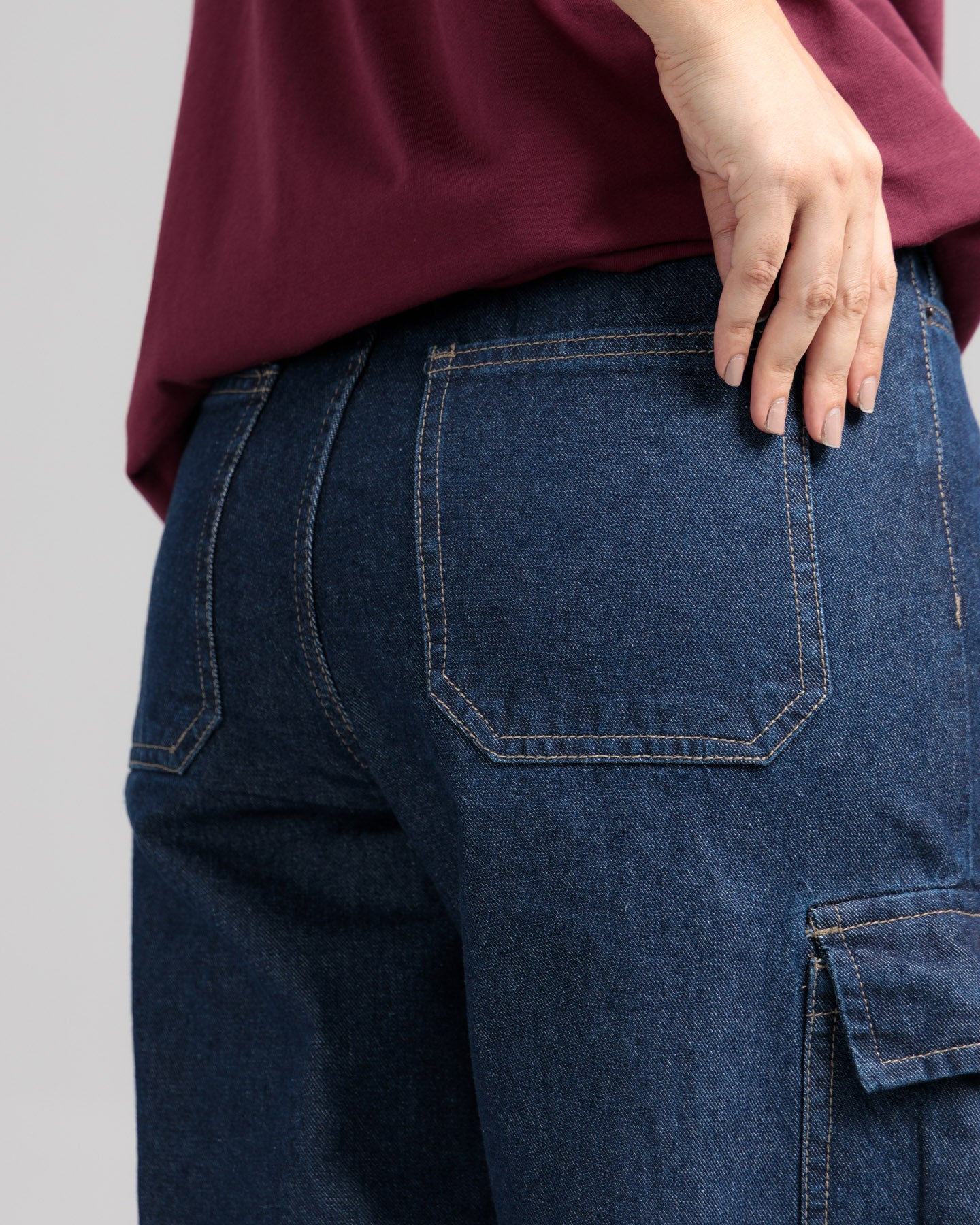 Women Skater Fit Cargo Denim Jeans - Indigo