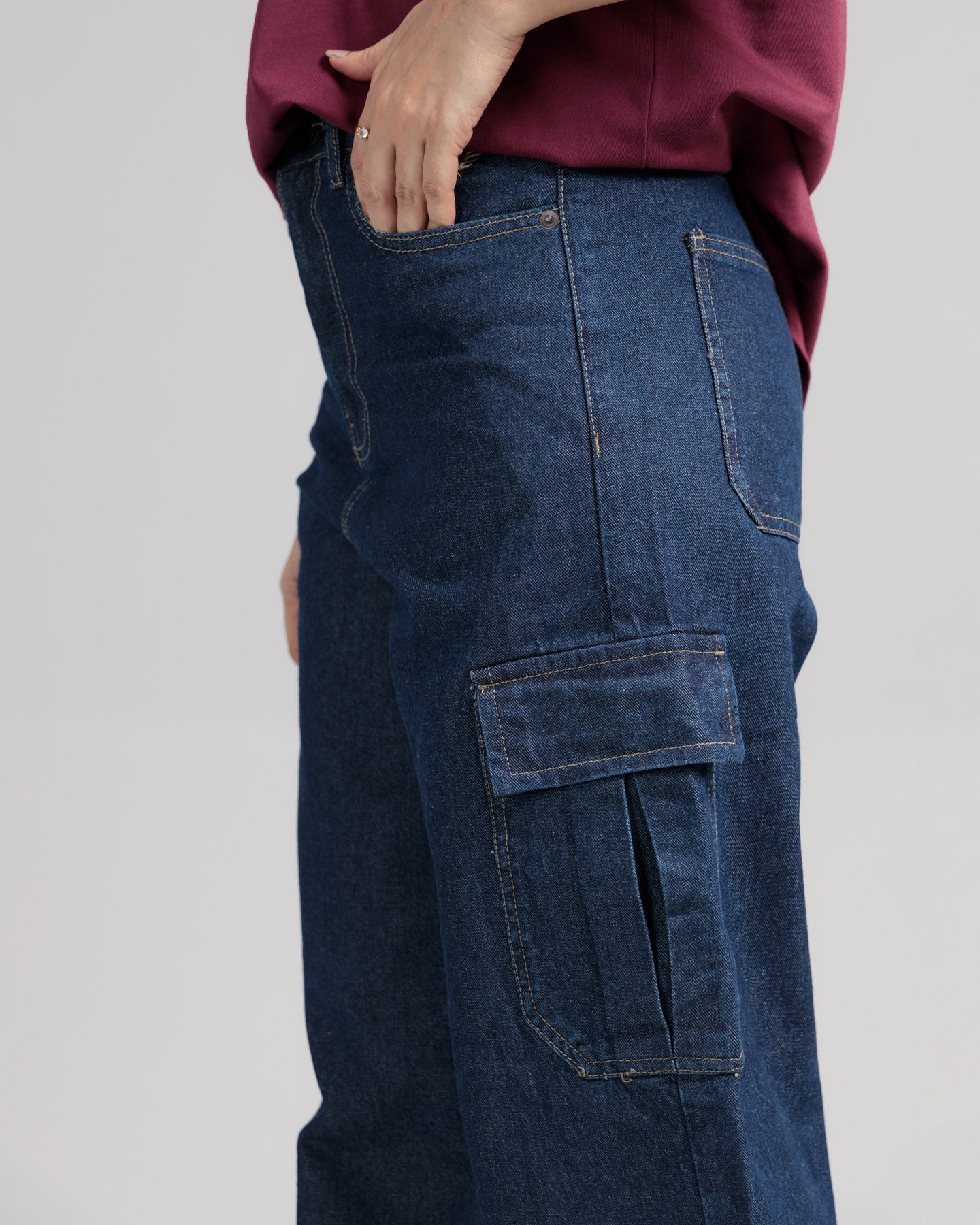 Women Skater Fit Cargo Denim Jeans - Indigo