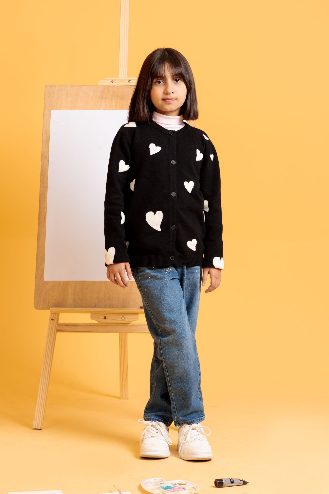 Junior Girls’ R-Neck Wool Cardigan - Black