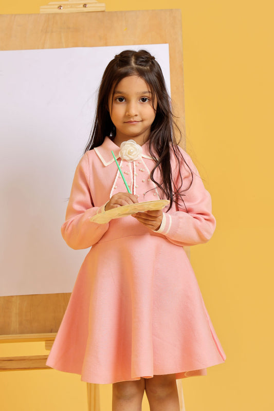 Little Girlsβ Wool Frock - Tea Pink