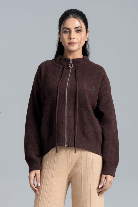 Womenâs Wool Cardigan - Dark Brown