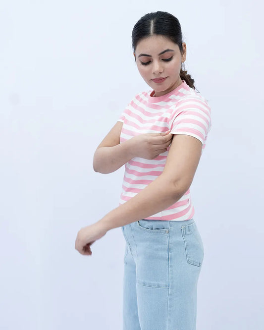 Women Striped T Shirt - Pink