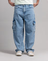 Men Skater Fit Cargo Denim Jeans - Ice Blue