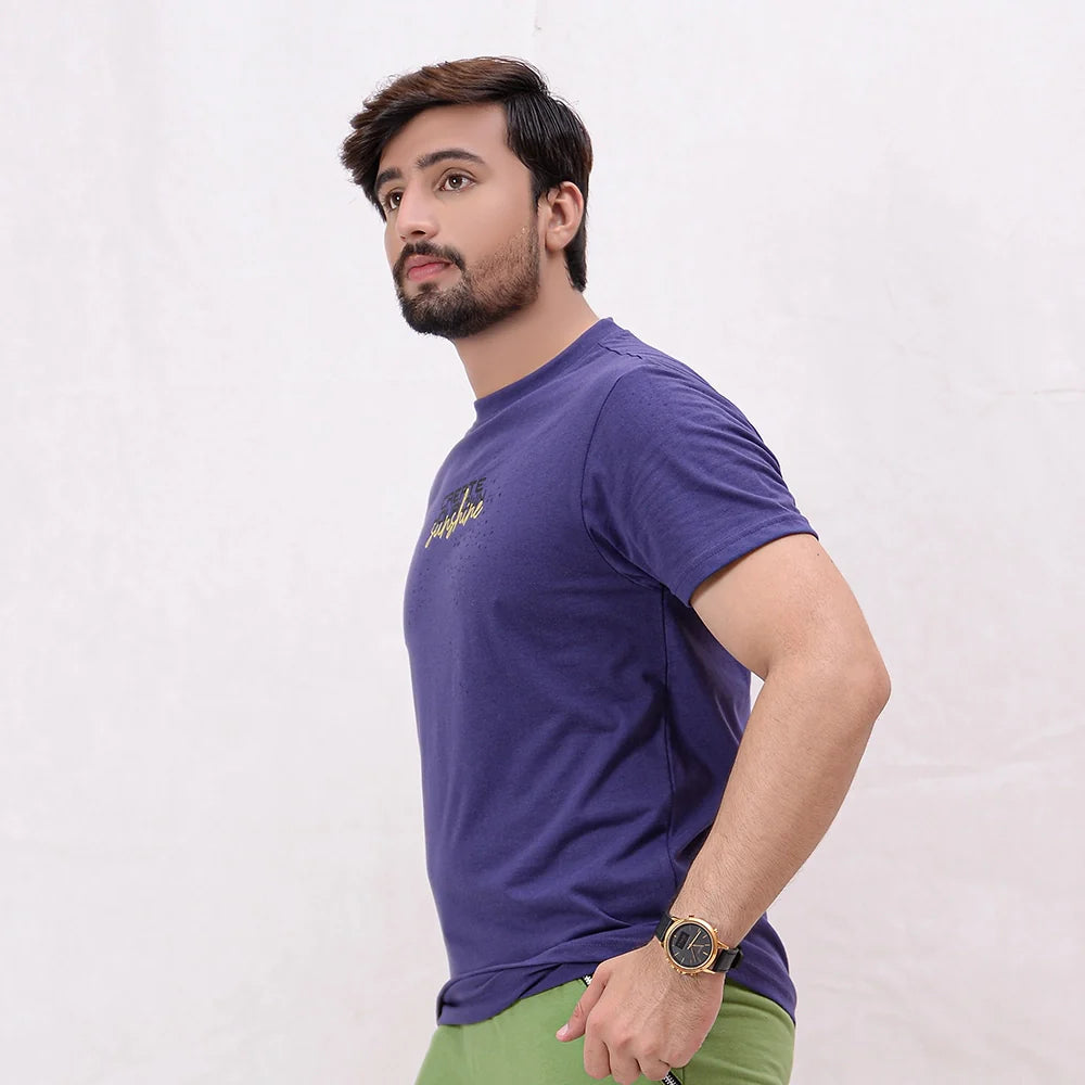 Men Printed T-Shirt - Navy Blue - Harwage
