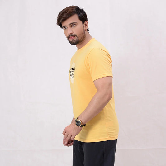 Men Printed T-Shirt - Buff Yellow - Harwage