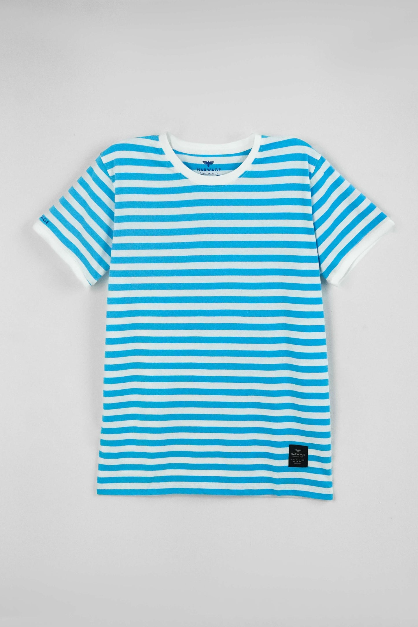 Men's Yarn Dyed Striped T-Shirt - Cyan Blue