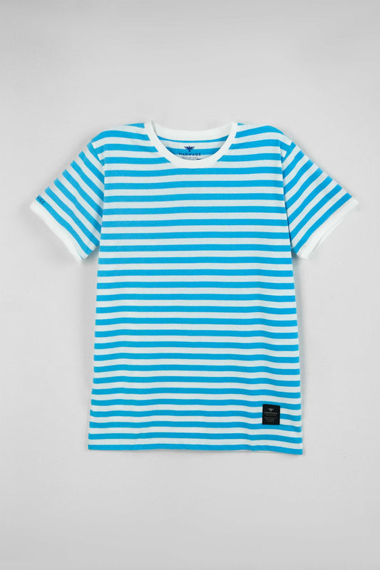 Men's Yarn Dyed Striped T-Shirt - Cyan Blue
