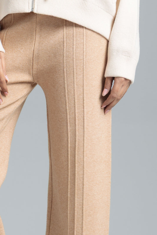 Womenâs Wool Knit Trousers - Beige