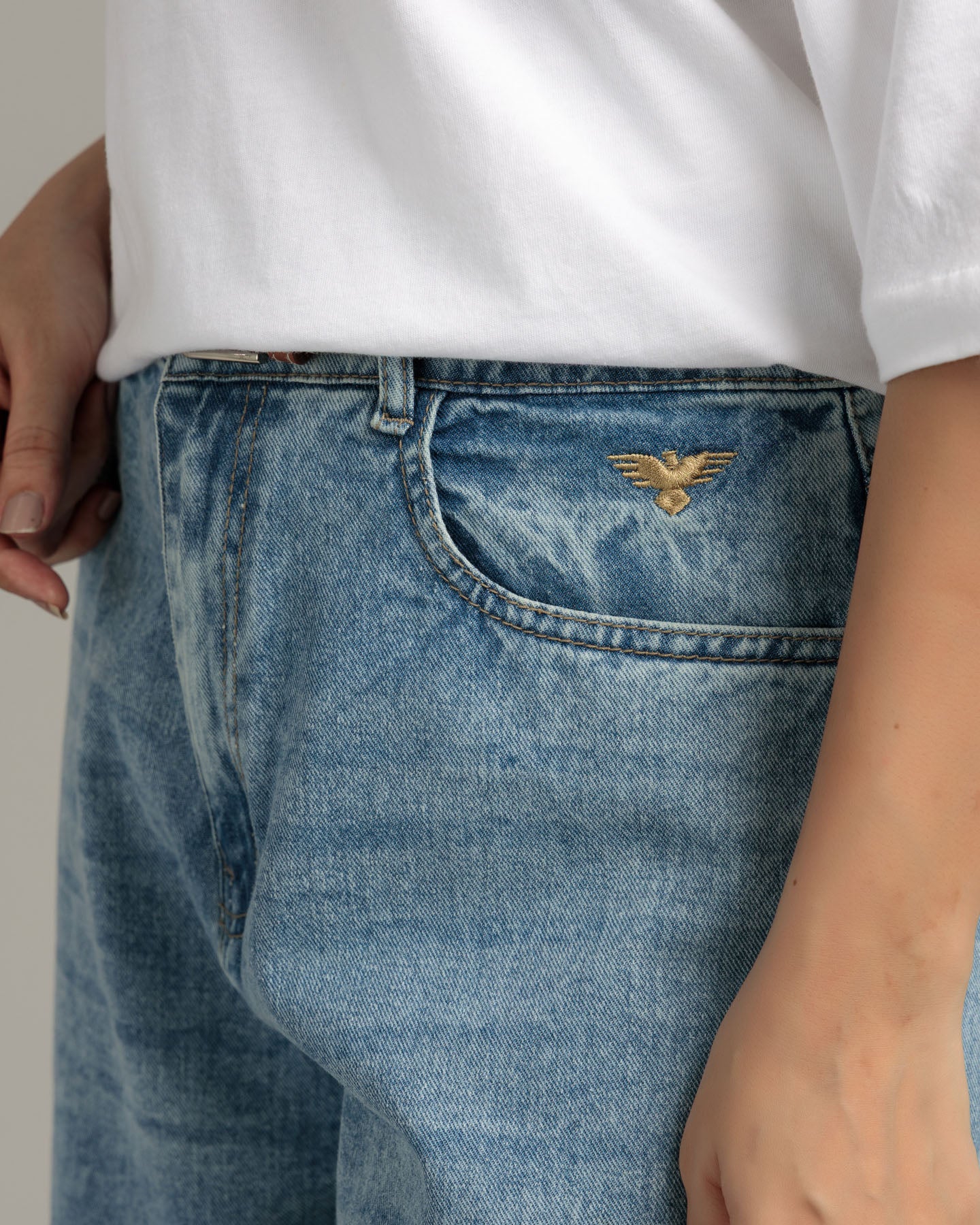 Women Skater Fit Cargo Denim Jeans - Ice Blue