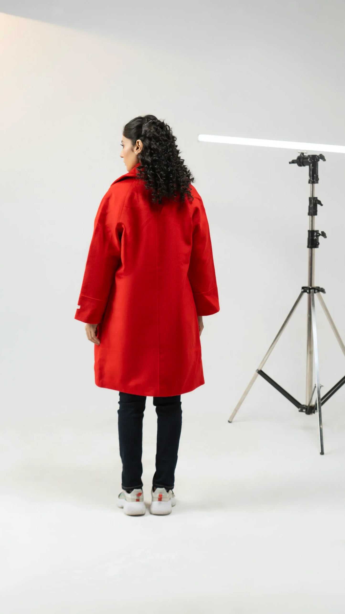 Women Long Wool Coat - Red - Harwage