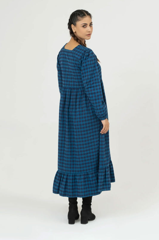 Women Checkered Long Dress - Imperial Blue