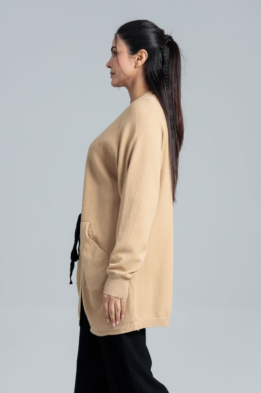 Womenâs Acrylic Wool Cardigan - Wheat