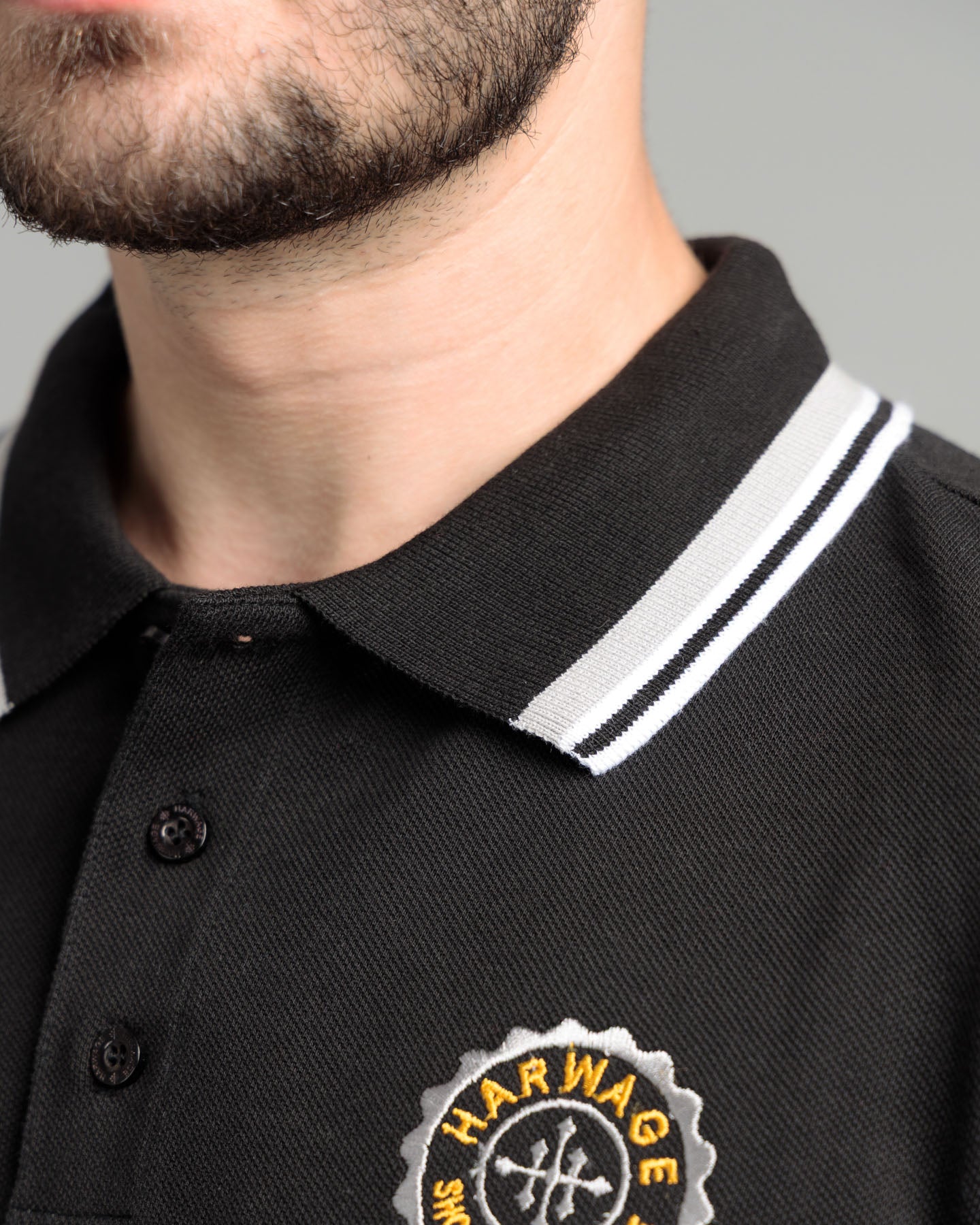Men's Yarn Dyed Pique Polo Shirt - Jet Black & Quiet Grey