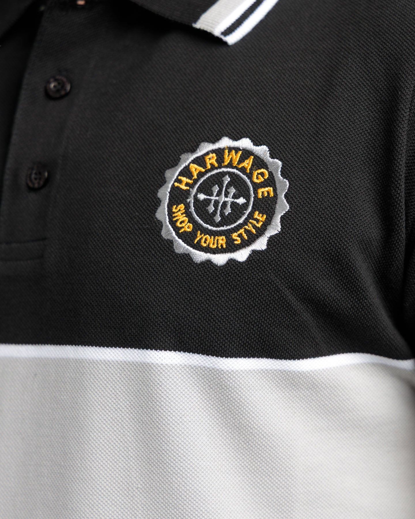 Men's Yarn Dyed Pique Polo Shirt - Jet Black & Quiet Grey