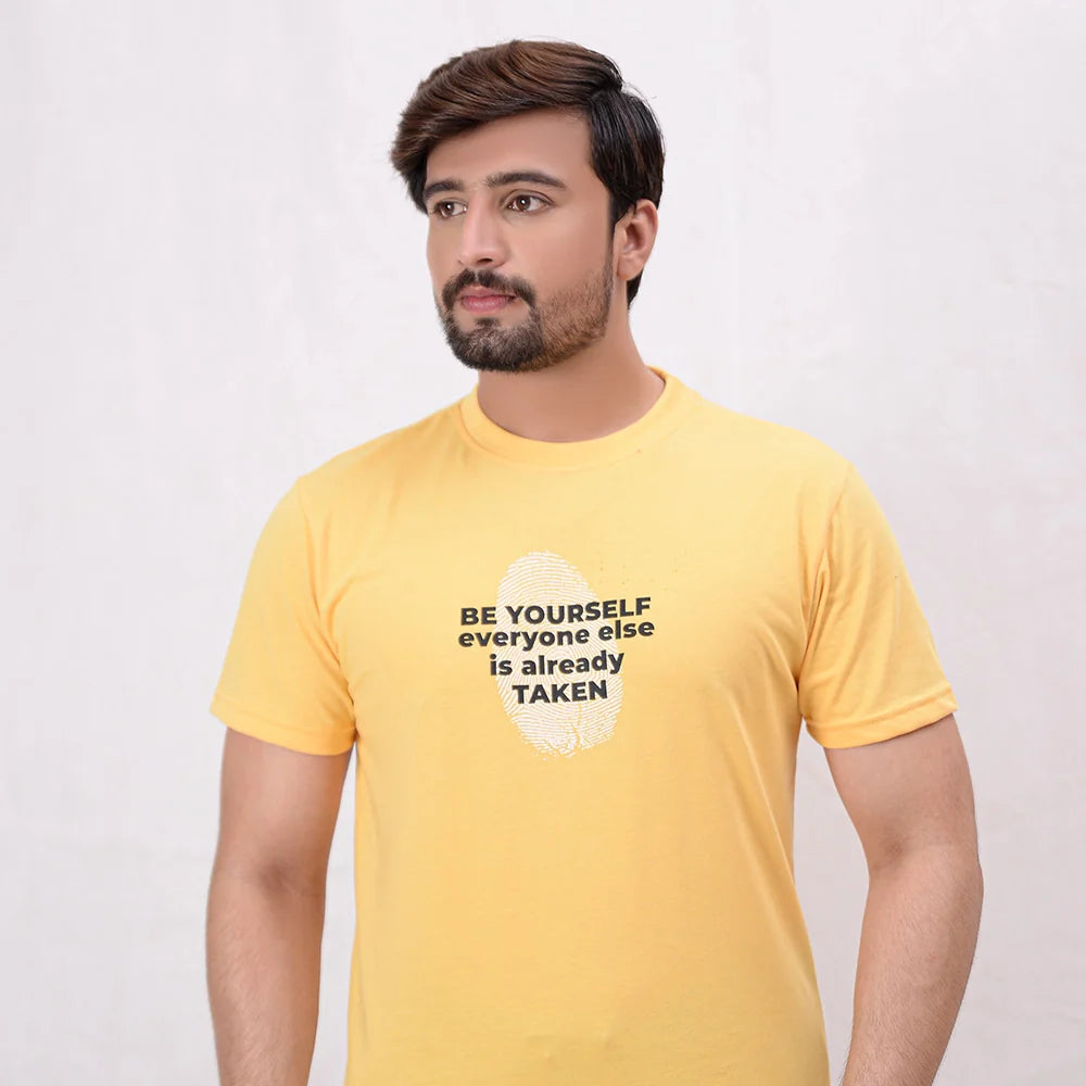 Men Printed T-Shirt - Buff Yellow - Harwage