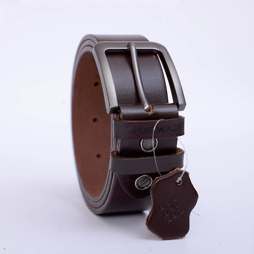 Men Faux Leather Belt - Brown - Harwage