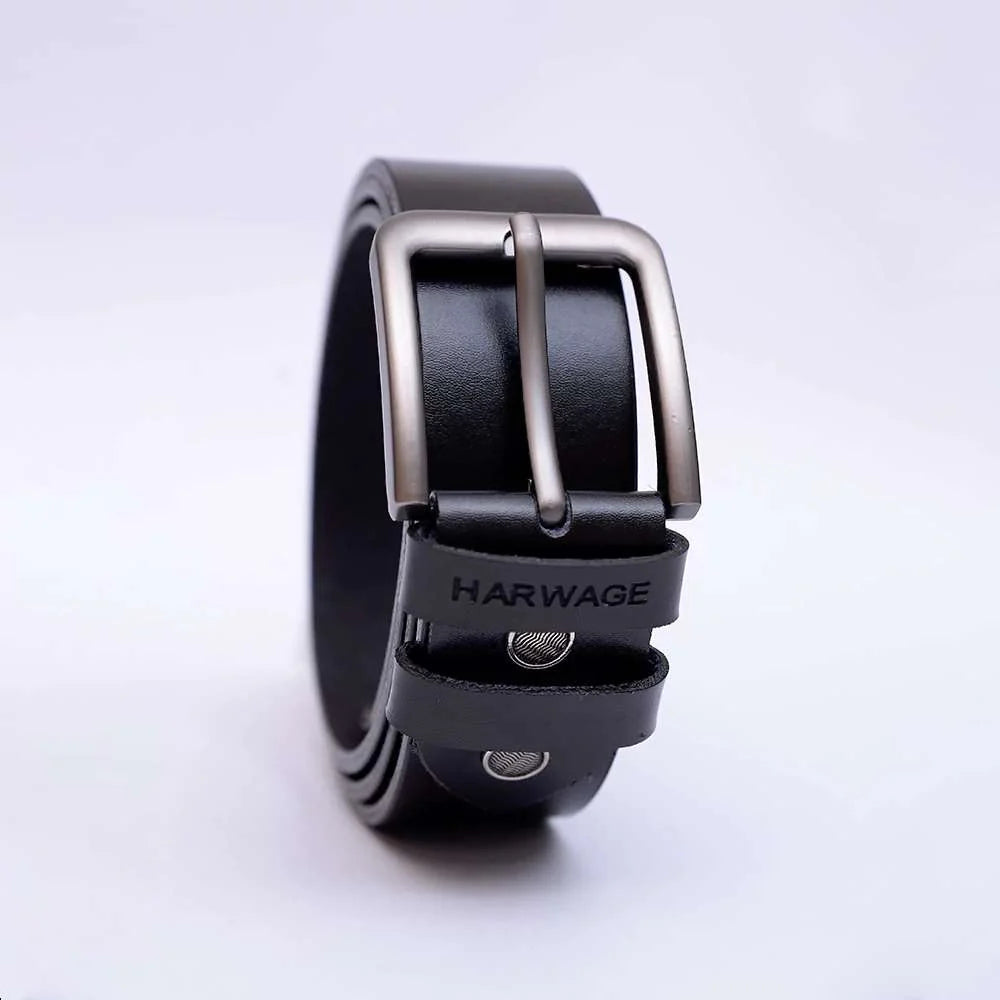 Men Faux Leather Belt - Black - Harwage