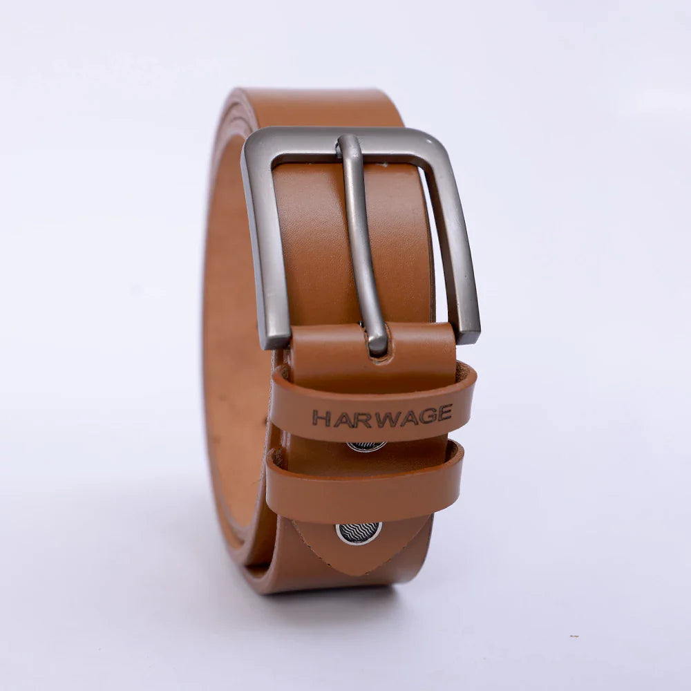 Men Faux Leather Belt - Burnt Sienna Mustard - Harwage