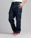 Men Loose Fit Cargo Denim Jeans - Indigo