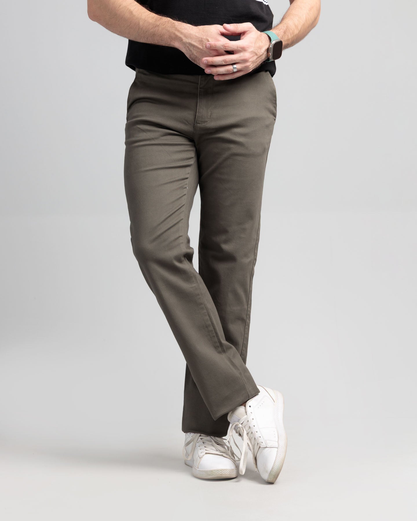 Men's Elasticated Chino Trousers - Olive